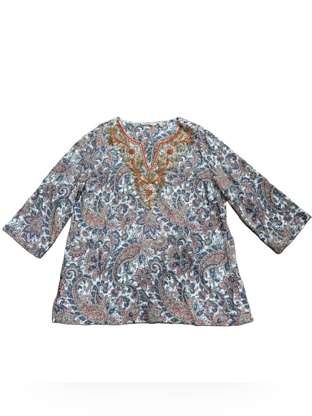 Soft Surroundings Floral Paisley 3/4 Sleeves Blouse Embroidered Tunic Size XL